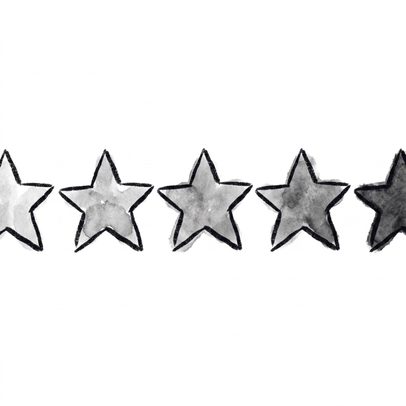 An extreme close-up of five plain, unremarkable rating stars